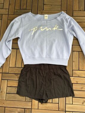 PINK Victoria's Secret Lilac Cropped Sweatshirt with Shorts Set